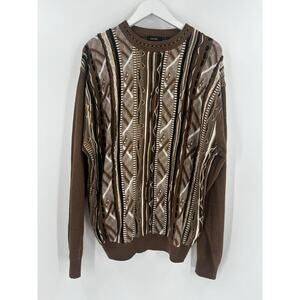 Vintage Gachu Sweater Mens XL Brown Biggie Cosby Style Pullover Knit Striped